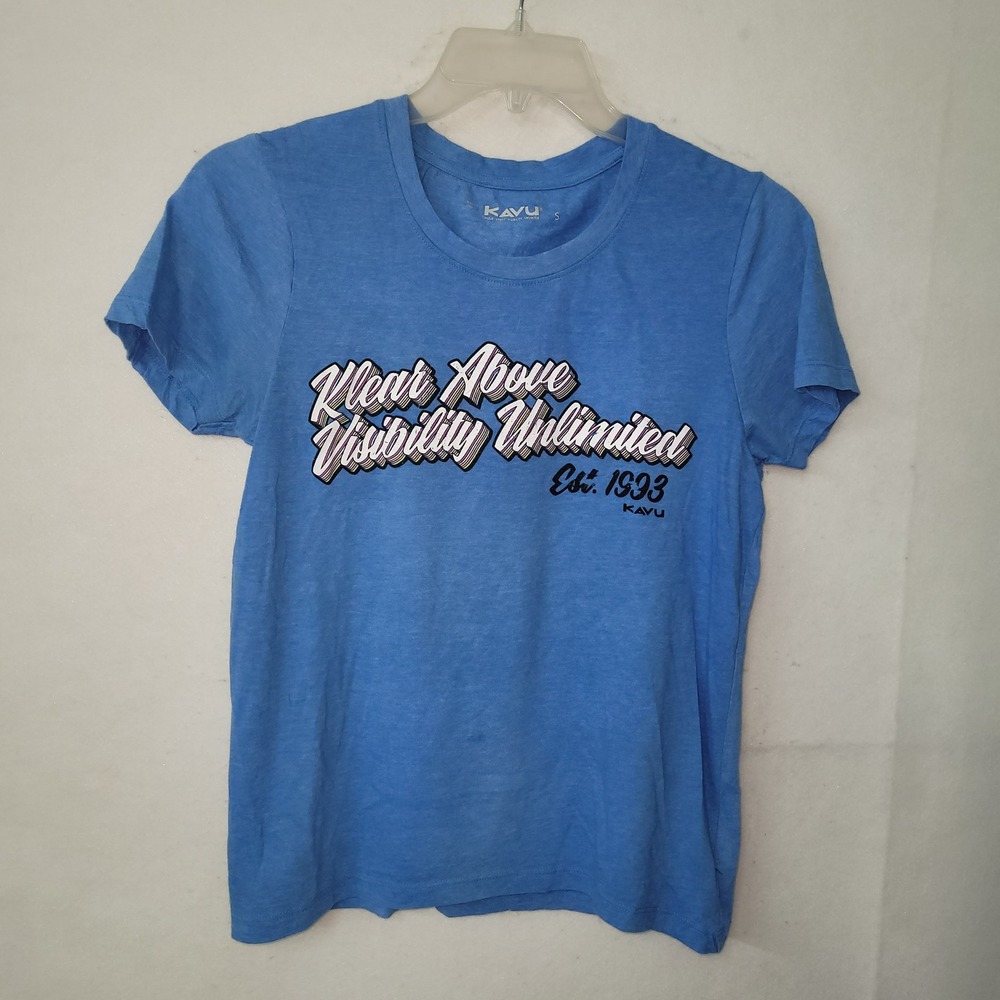 KAVU TShirt "Klear Above Visibility Unlimited" Est 1993 Blue Cotton Blend Size S